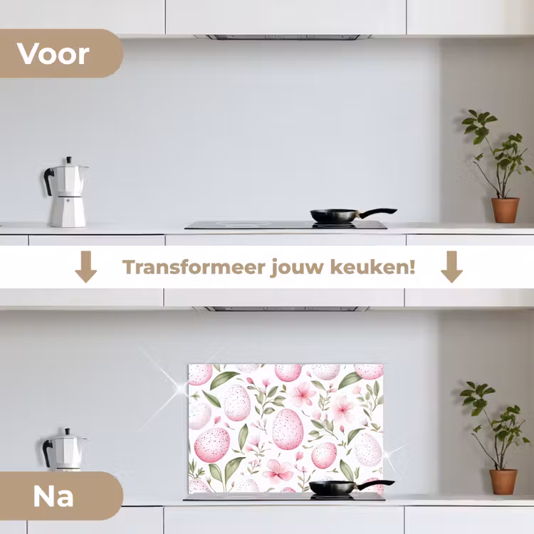 Patroon - Eieren - Roze - Pasen keuken achterwand spatscherm klein -voor_na_NL