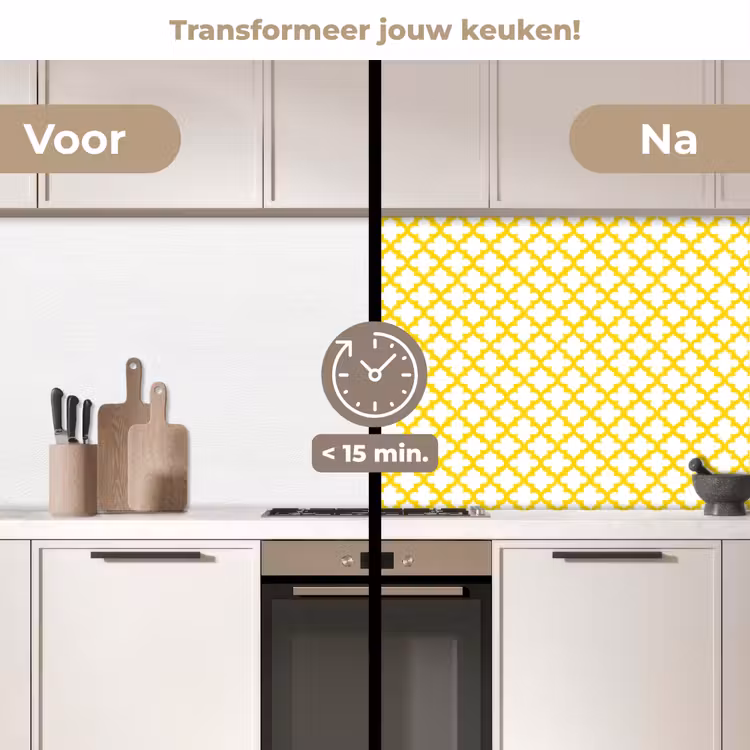 Patroon - Geometrisch - Klassiek - Geel keuken achterwand 2 middel 871 -voor-na2_NL