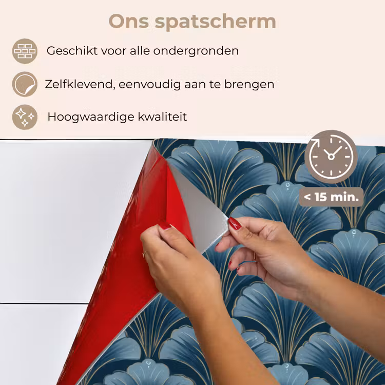 Patroon - Ginkgoblad - Blauw keuken achterwand spatscherm klein 900 -spatscherm_NL