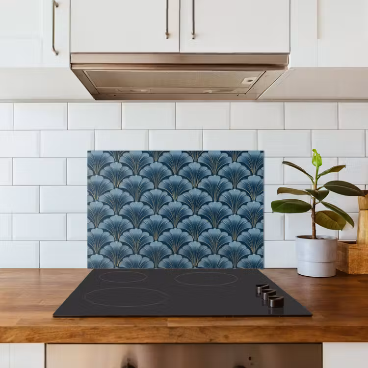 Patroon - Ginkgoblad - Blauw keuken achterwand spatscherm klein 900 -sfeer2