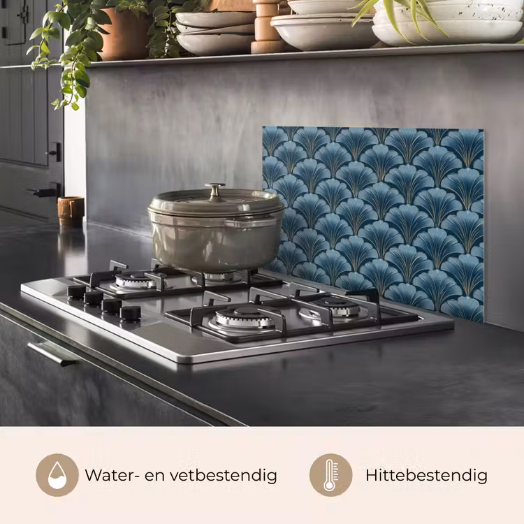 Patroon - Ginkgoblad - Blauw keuken achterwand spatscherm klein 900 -usp_NL