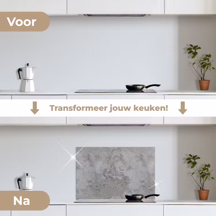 Patroon - Grijs - Oud - Beton keuken achterwand spatscherm klein 900 -voor_na_NL