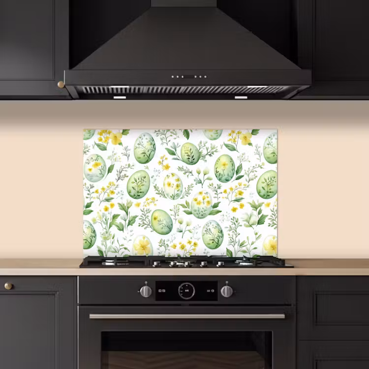 Patroon - Groen - Eieren keuken achterwand spatscherm klein -sfeer1
