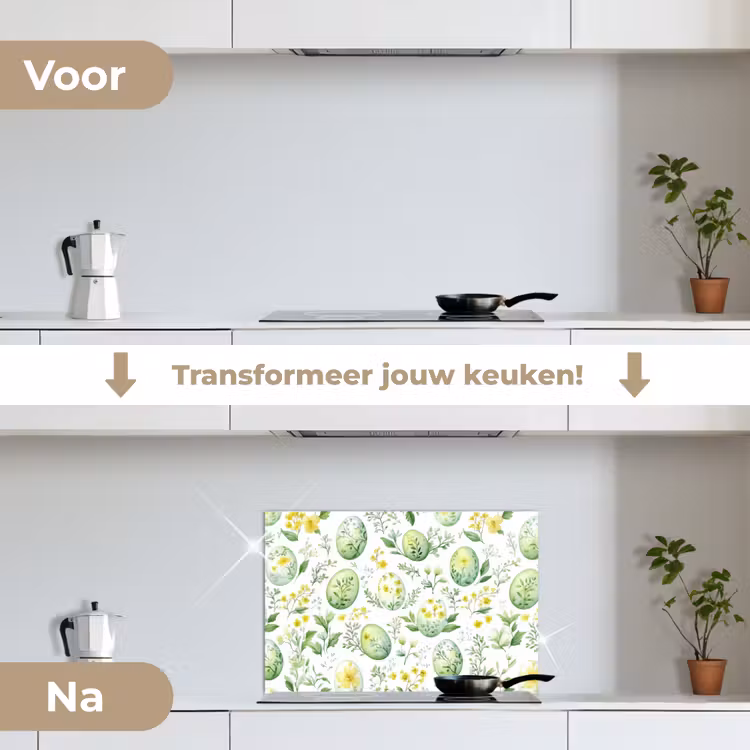 Patroon - Groen - Eieren keuken achterwand spatscherm klein -voor_na_NL