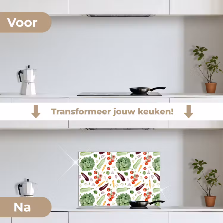 Patroon - Groente - Aquarel keuken achterwand spatscherm klein 900 -voor_na_NL