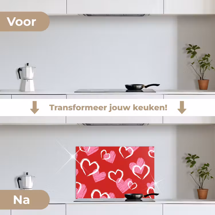 Patroon - Hartjes - Roze - Valentijn keuken achterwand spatscherm klein -voor_na_NL