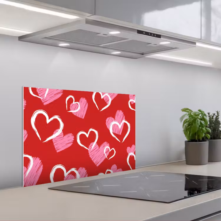 Patroon - Hartjes - Roze - Valentijn keuken achterwand spatscherm klein -3d_schuin