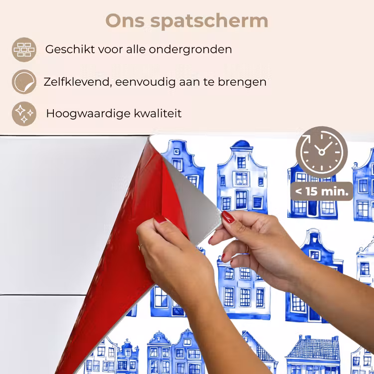 Patroon - Huizen - Blauw keuken achterwand spatscherm klein 900 -spatscherm_NL