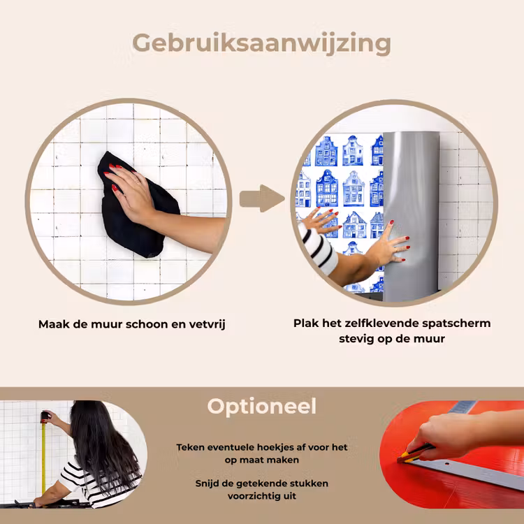 Patroon - Huizen - Blauw keuken achterwand spatscherm klein 900 -gebruiksaanwijzing_NL