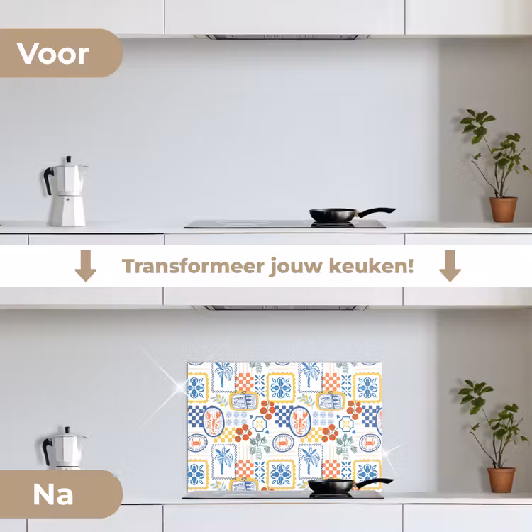 Zee - Sfeer - Tomaat - Mozaïek keuken achterwand spatscherm klein 900 -voor_na_NL
