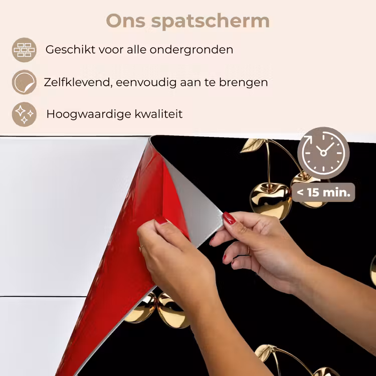 Patroon - Kersen - Goud - Chrome keuken achterwand spatscherm klein -spatscherm_NL