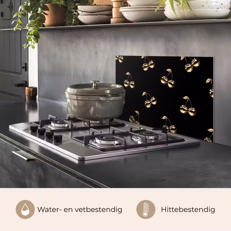 Patroon - Kersen - Goud - Chrome keuken achterwand spatscherm klein -usp_NL