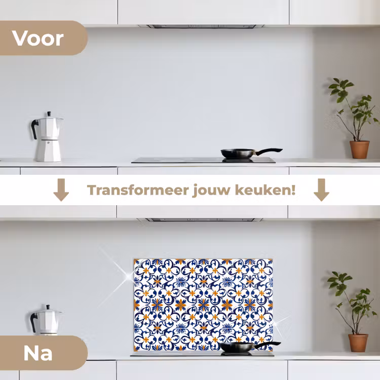 Patroon - Modern - Kleurrijk keuken achterwand spatscherm klein 900 -voor_na_NL