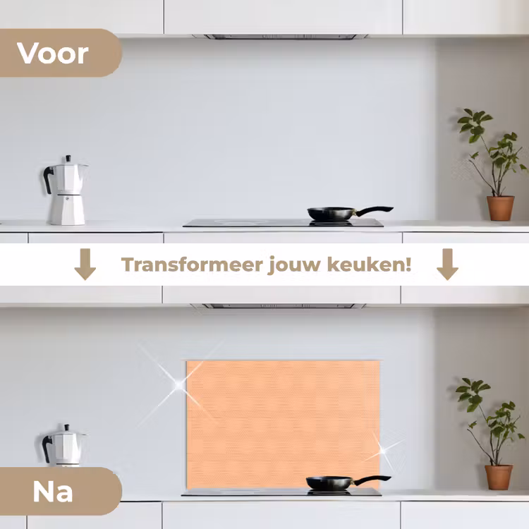 Patroon - Oranje - Lijnen keuken achterwand spatscherm klein 900 -voor_na_NL