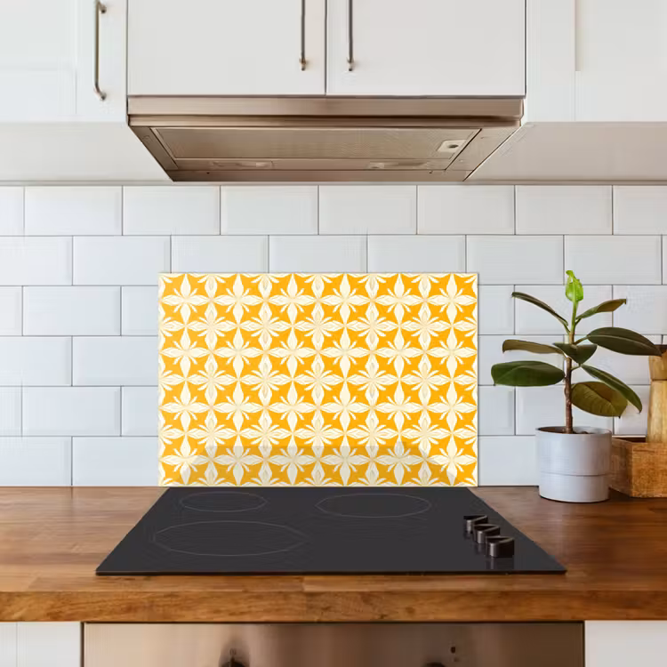 Patroon - Retro - Geel keuken achterwand spatscherm klein 900 -sfeer2