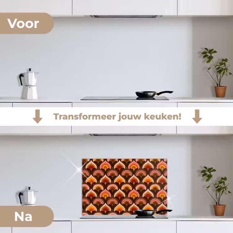 Patroon - Retro - Kleurrijk keuken achterwand spatscherm klein 900 -voor_na_NL