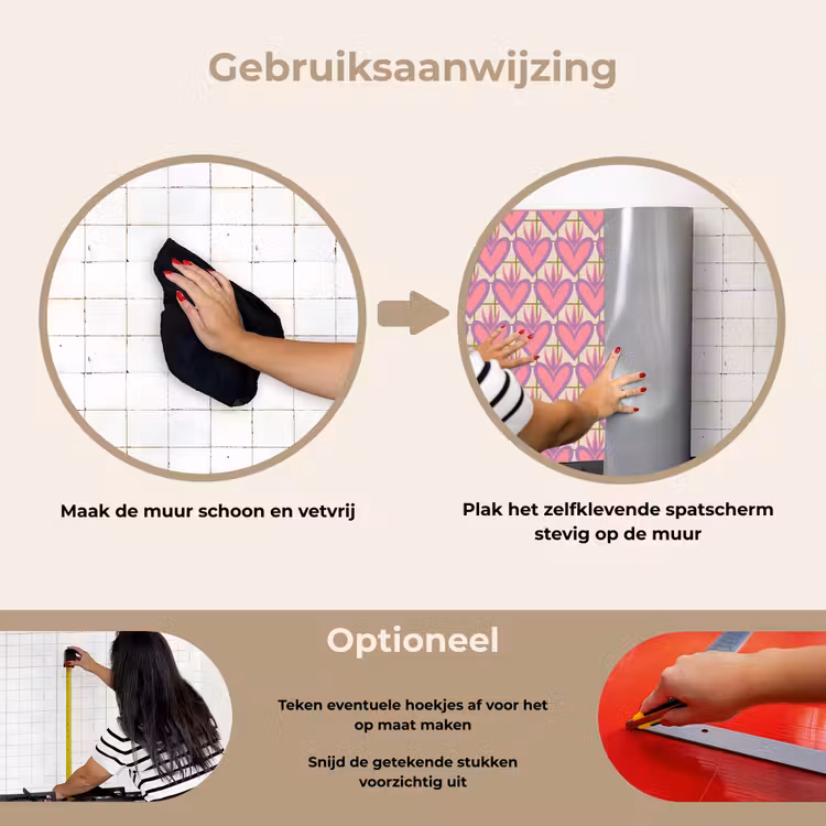 Patroon - Roze - Hartjes keuken achterwand spatscherm klein 900 -gebruiksaanwijzing_NL