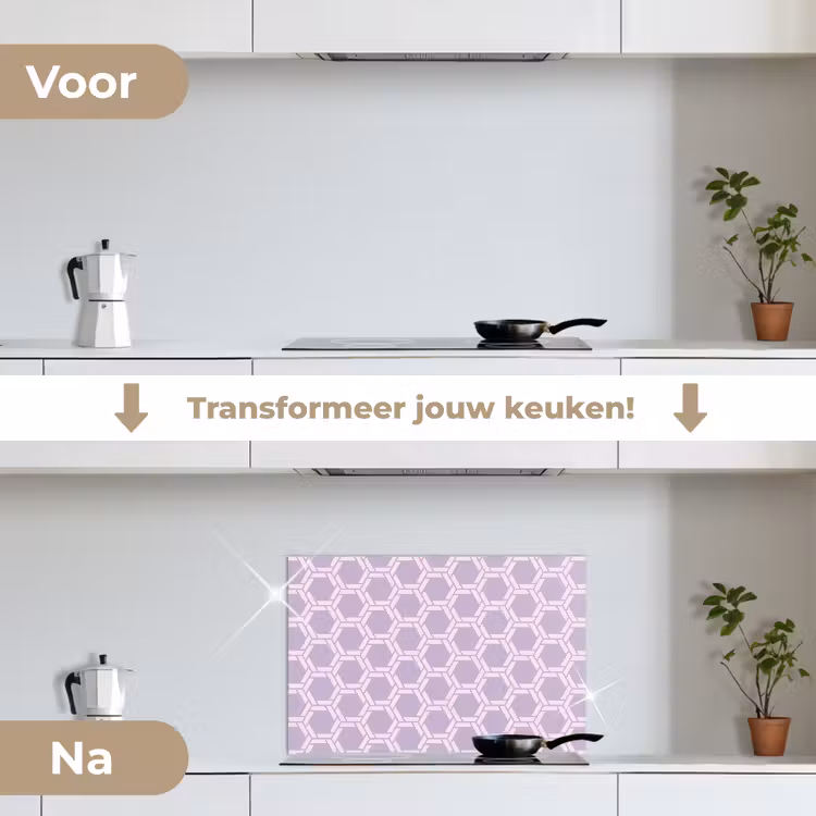 Patroon - Roze - Paars keuken achterwand spatscherm klein 900 -voor_na_NL