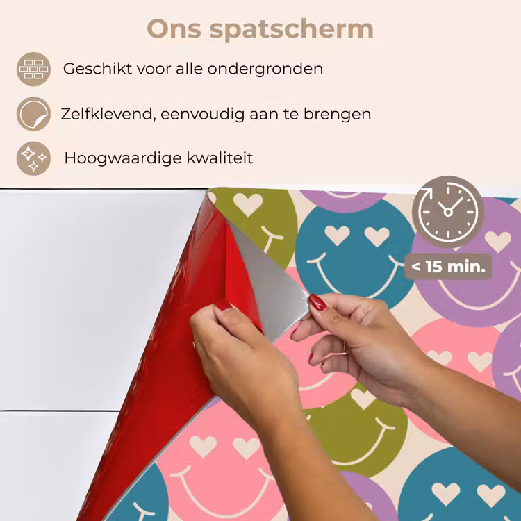 Patroon - Smiley - Kleurrijk - Hartjes keuken achterwand spatscherm klein 900 -spatscherm_NL