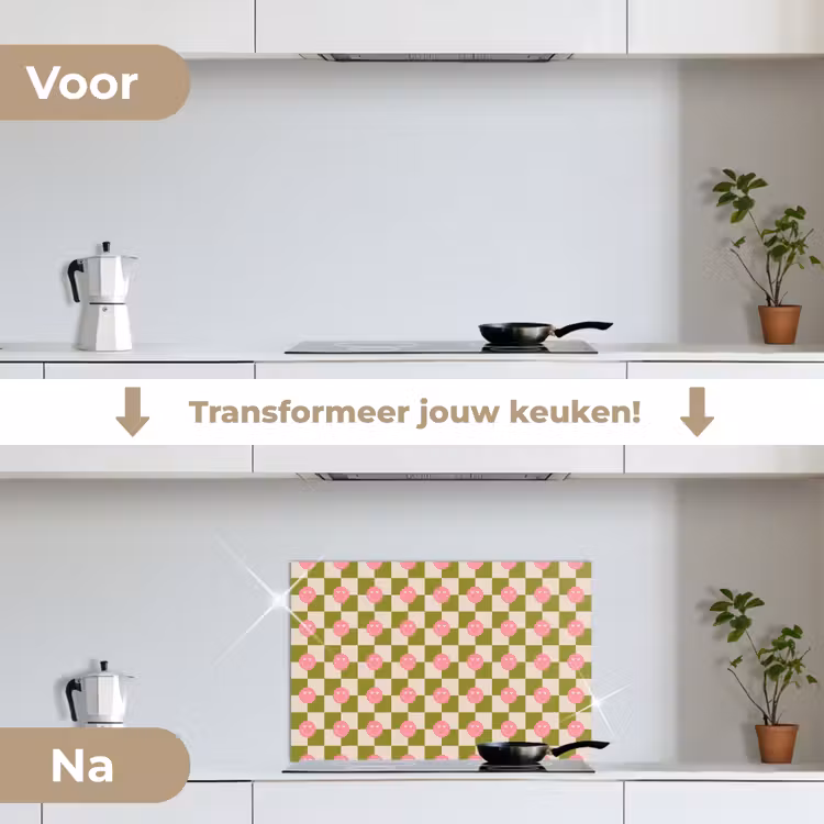Patroon - Smileys - Blokken keuken achterwand spatscherm klein 900 -voor_na_NL