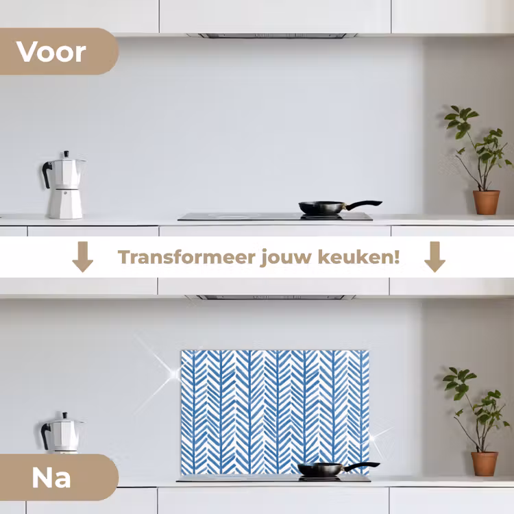 Patroon - Streep - Blauw keuken achterwand spatscherm klein 900 -voor_na_NL