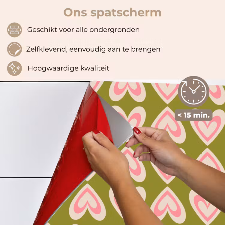 Patroon - Symmetrisch - Hartjes - Olijfgroen keuken achterwand spatscherm klein 900 -spatscherm_NL
