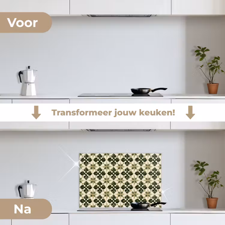 Patroon - Tegel - Groen keuken achterwand spatscherm klein 900 -voor_na_NL
