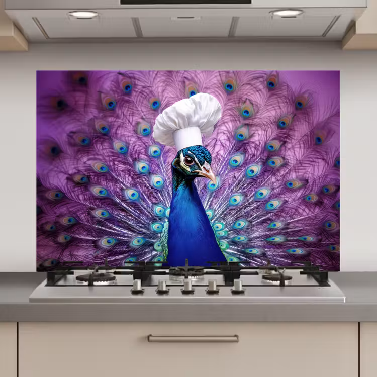 Pauw - Koksmuts - Cool - Paars keuken achterwand spatscherm klein -3d_website