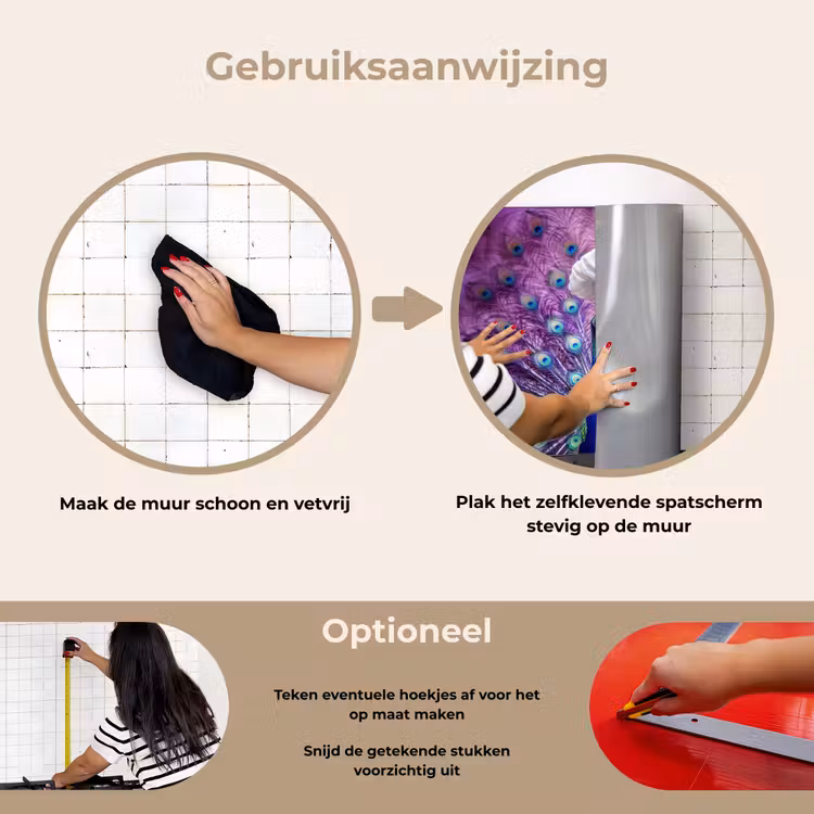 Pauw - Koksmuts - Cool - Paars keuken achterwand spatscherm klein -gebruiksaanwijzing_NL