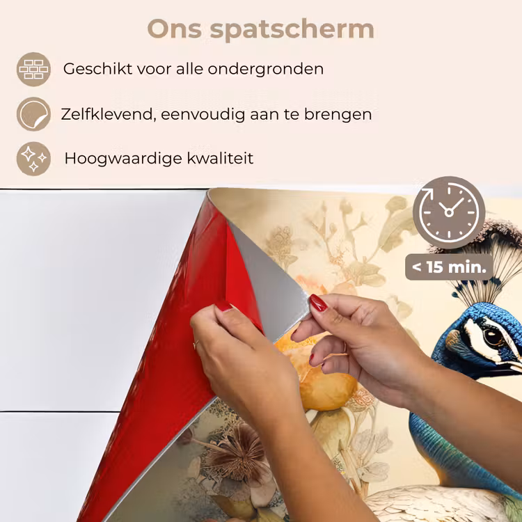 Pauw - Pauwenveren - Bloemen - Vogels - Botanisch keuken achterwand spatscherm klein -spatscherm_NL