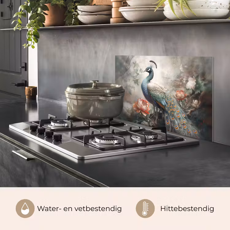 Pauw - Pauwenveren - Vogel - Jungle - Bloemen keuken achterwand spatscherm klein -usp_NL