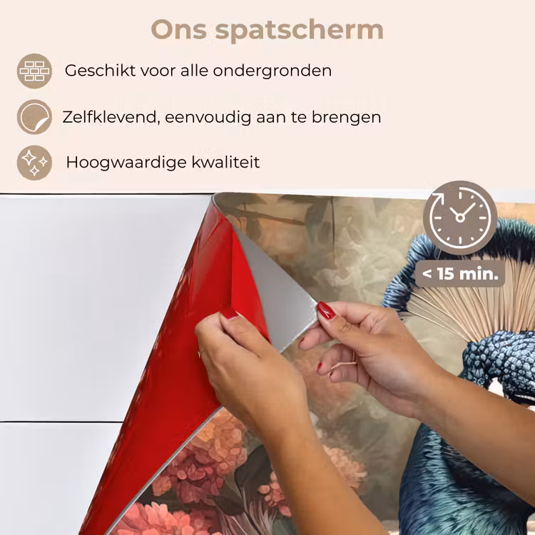Pauw - Vogel - Bloemen - Planten - Pauwenveren keuken achterwand spatscherm klein -spatscherm_NL