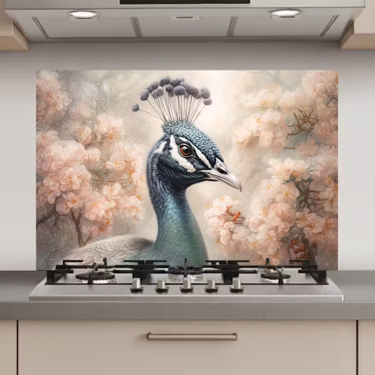 Pauw - Vogels - Bloemen - Boom - Botanisch keuken achterwand spatscherm klein -3d_website
