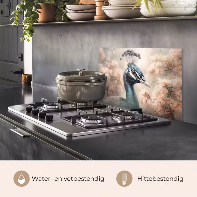 Pauw - Vogels - Bloemen - Boom - Botanisch keuken achterwand spatscherm klein -usp_NL