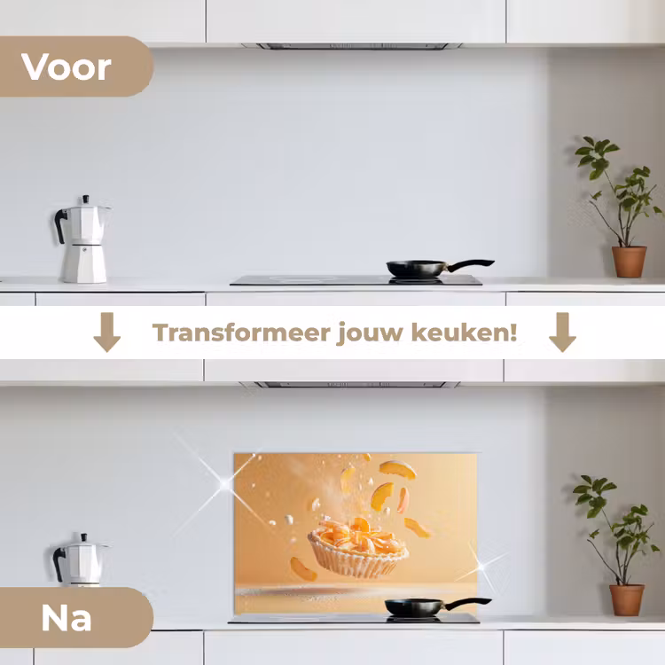Peach - Eten - Taart - Oranje keuken achterwand spatscherm klein -voor_na_NL