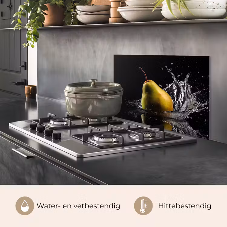 Peer - Fruit - Water - Zwart keuken achterwand spatscherm klein -usp_NL