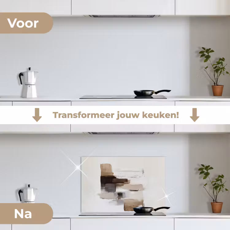 Penseelstreken - Balans - Beige - Bruin keuken achterwand spatscherm klein -voor_na_NL