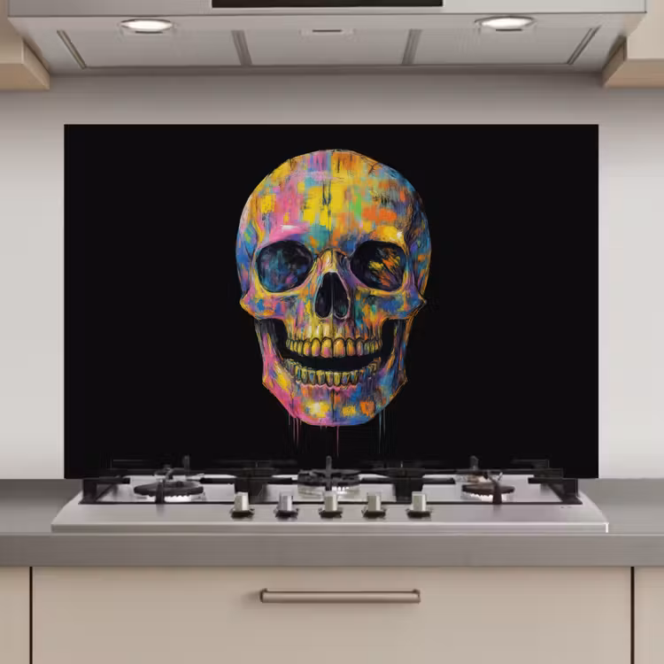 Penseelstreken - Schedel - Kleurrijk - Abstract keuken achterwand spatscherm klein -3d_website
