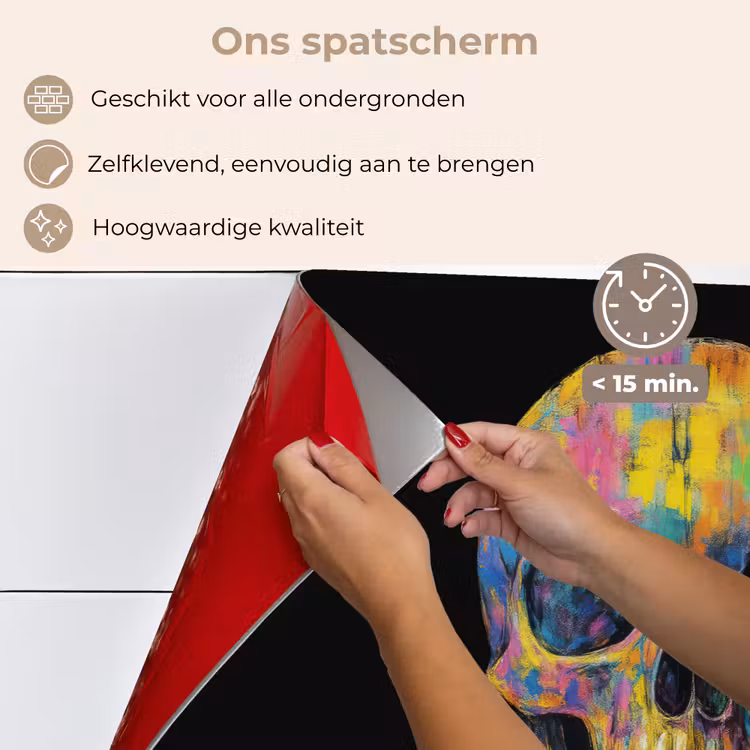 Penseelstreken - Schedel - Kleurrijk - Abstract keuken achterwand spatscherm klein -spatscherm_NL