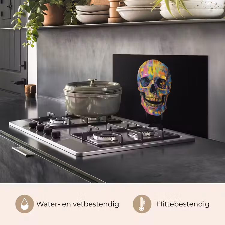 Penseelstreken - Schedel - Kleurrijk - Abstract keuken achterwand spatscherm klein -usp_NL