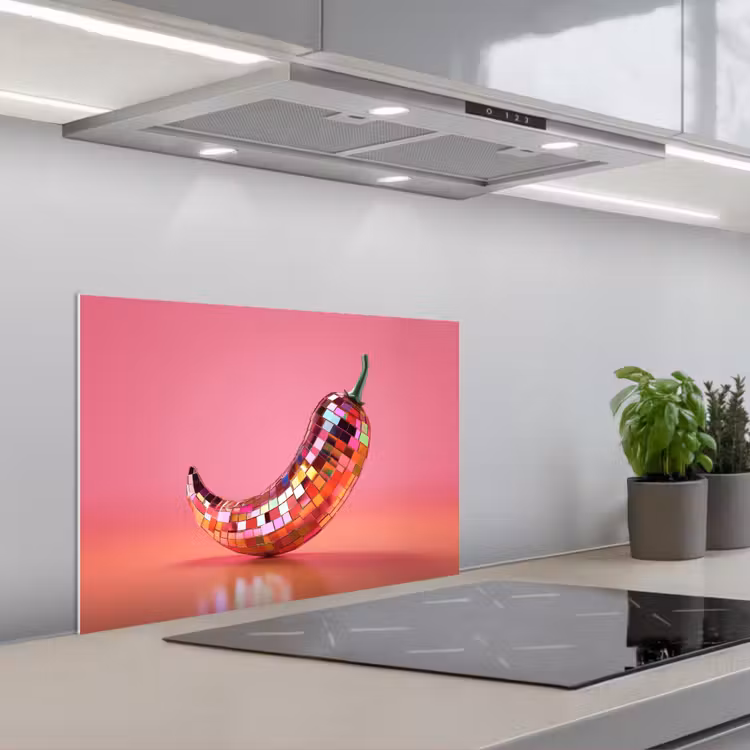 Peper - Disco - Rood - Glitter keuken achterwand spatscherm klein -3d_schuin
