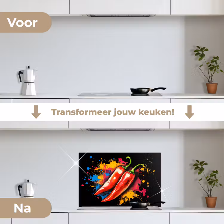 Peper - Graffiti - Verf - Abstract - Modern - Kleurrijk keuken achterwand spatscherm klein -voor_na_NL