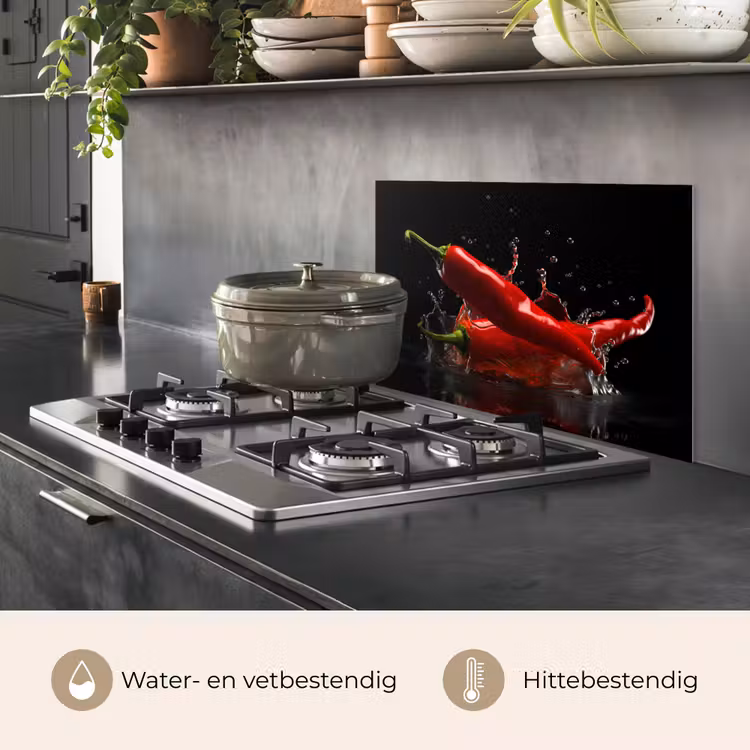 Peper - Rood - Zwart - Water - Groente keuken achterwand spatscherm klein -usp_NL