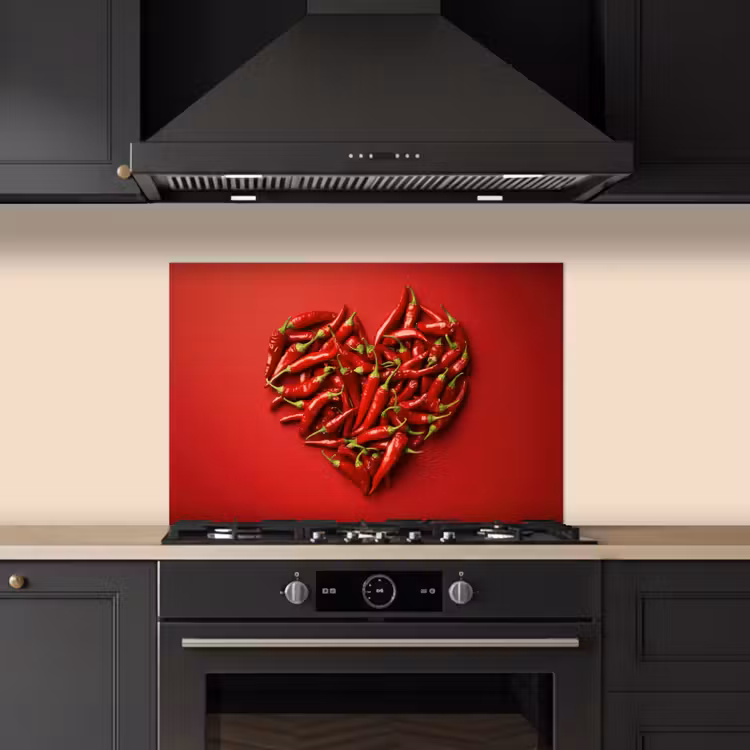 Pepers - Rood - Hart keuken achterwand spatscherm klein -sfeer1