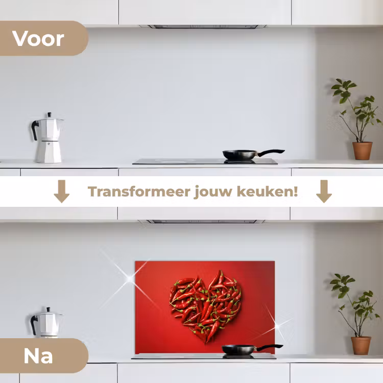 Pepers - Rood - Hart keuken achterwand spatscherm klein -voor_na_NL