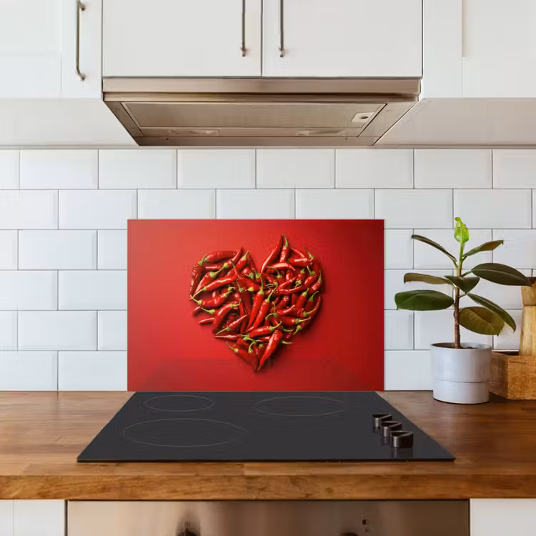 Pepers - Rood - Hart keuken achterwand spatscherm klein -sfeer2