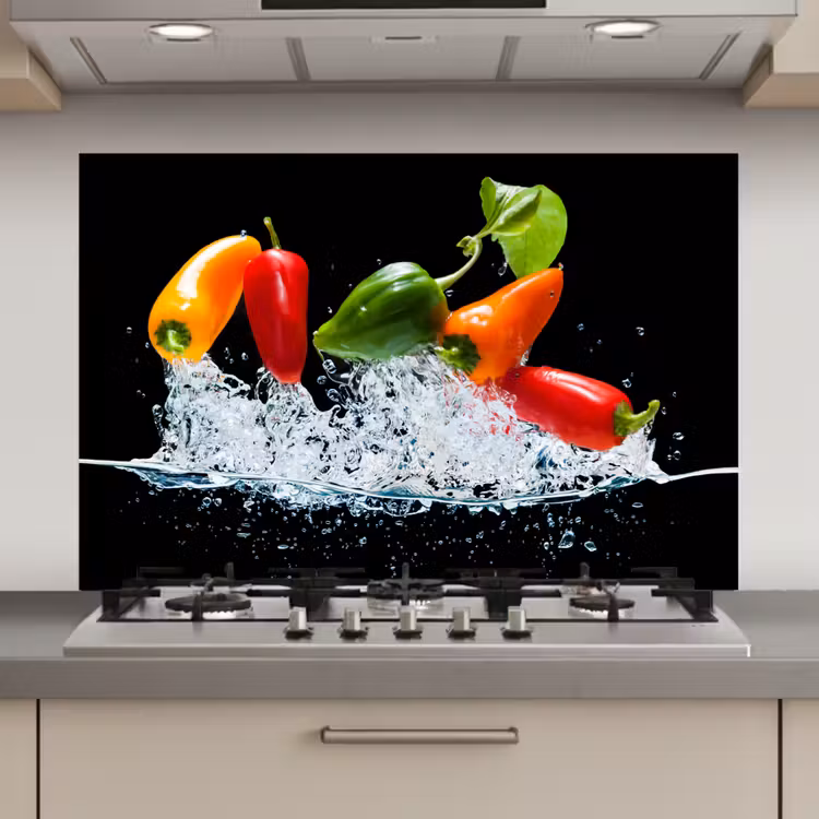 Pepers - Zwart - Groenten - Water - Blad keuken achterwand spatscherm klein -3d_website