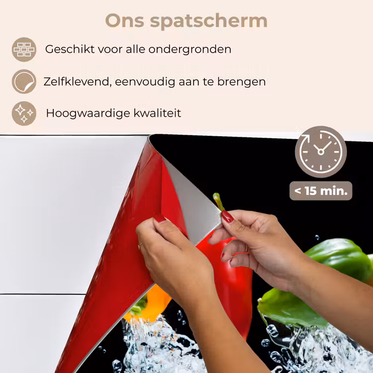 Pepers - Zwart - Groenten - Water - Blad keuken achterwand spatscherm klein -spatscherm_NL