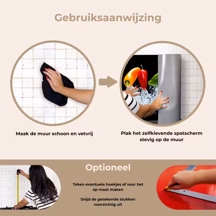 Pepers - Zwart - Groenten - Water - Blad keuken achterwand spatscherm klein -gebruiksaanwijzing_NL