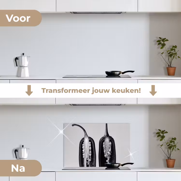 Pepers - Zwart - Wit - Zaadlijsten keuken achterwand spatscherm klein -voor_na_NL